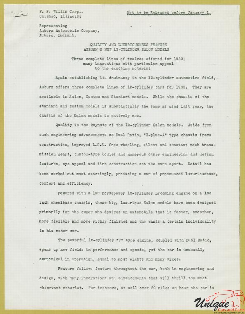 1933 Auburn Press Release